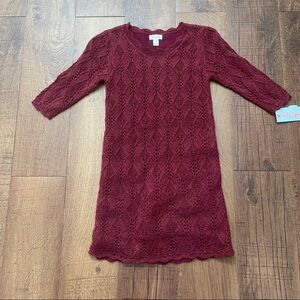 NWT crochet sweater dress burgundy red girl sz 6/6x 3/4 sleeve Christmas dress